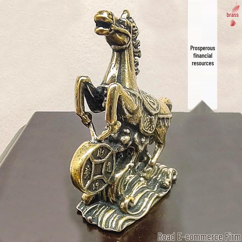 Handmade Brass Chinese Zodiac Horse Figurine: Bring Wealth & Prosperity - Small Home Ornament & Tea Pet Gift