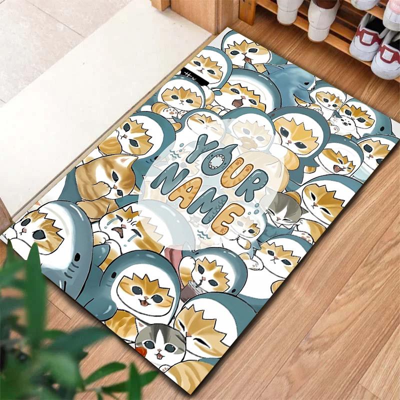 Penguin Cats Adventure Custom Name Carpet Rug For Living Room Bedroom Home Sofa Decoration Kids Play Nonslip Floor Mat