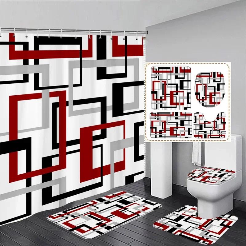 

Black And White Striped Shower Curtain Set Modern Geometric Bath Curtains Bathroom Decor Carpet With Bath Mats Toilet Lid Cover W60H190(CM)-1 Pcs