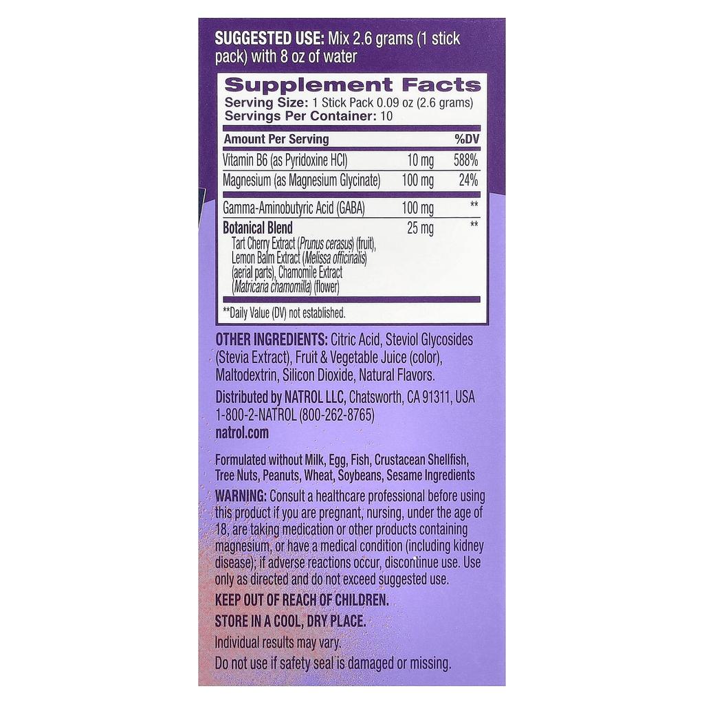 Sleep & Restore, Calming Drink Mix, Melatonin Free, Cherry, 10 Stick Packs, 2.6G (0.09Oz) Each