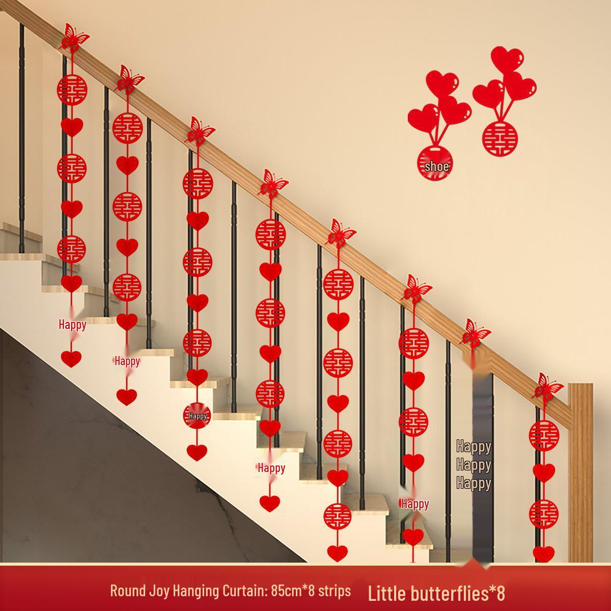 Wedding Stair Railing Decor Set - Double Happiness Balloons for Groom s Villa