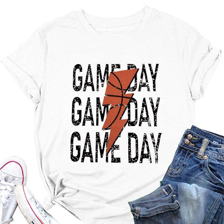 Summer new game day basketball flash print short sleeve Tshirt loose casual crewneck top S
