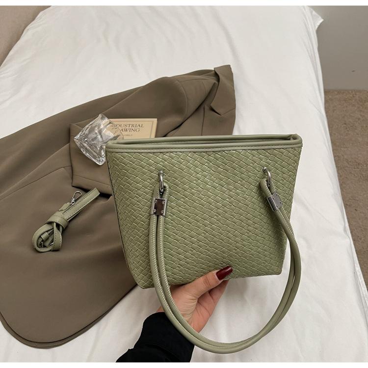 Woven pattern big bag women's spring 2025 new high-end texture large-capacity shoulder bag solid color simple tote bag
