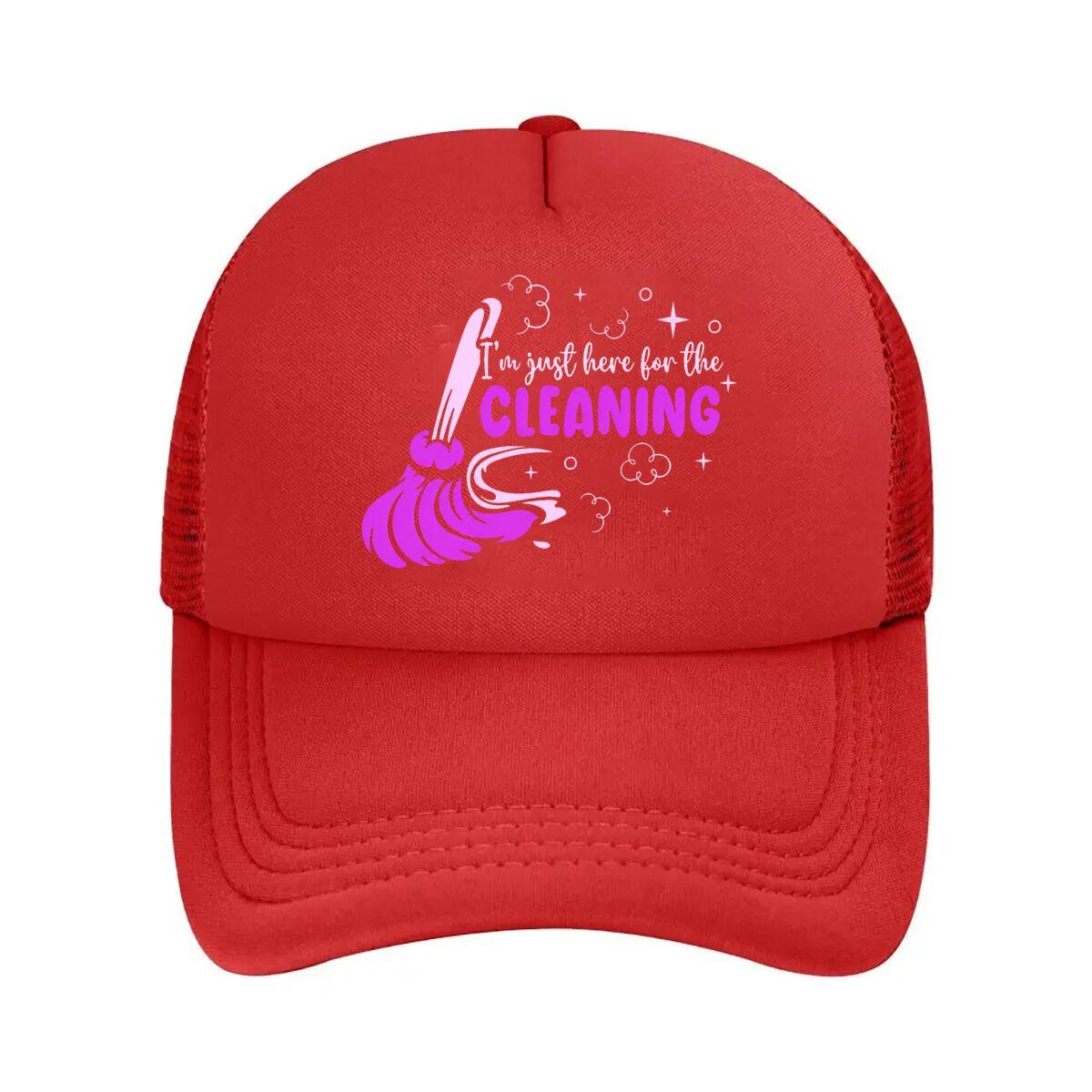 Im Just Here For The Cleaning Broom Quote Mesh Baseball Cap Hip Hop Adjustable