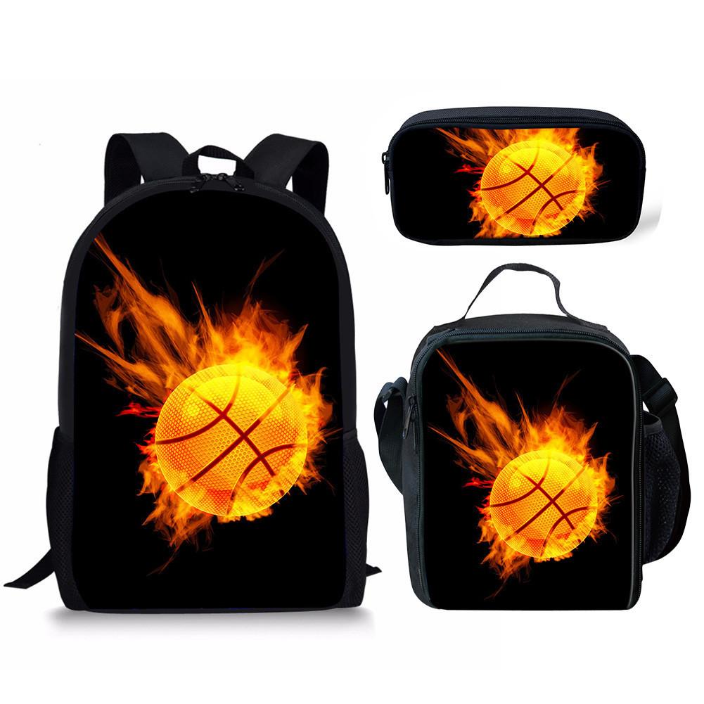 Backpack Basketball Water Fire Baseball Pattern School Bag Backpack Meal Bag Pencil Bag Three-Piece Set