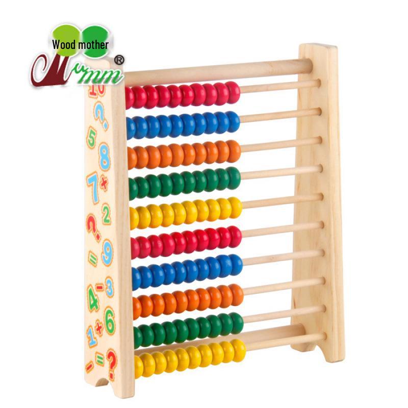 Colorful Wooden 10-Row Abacus for Children's Early Math Education