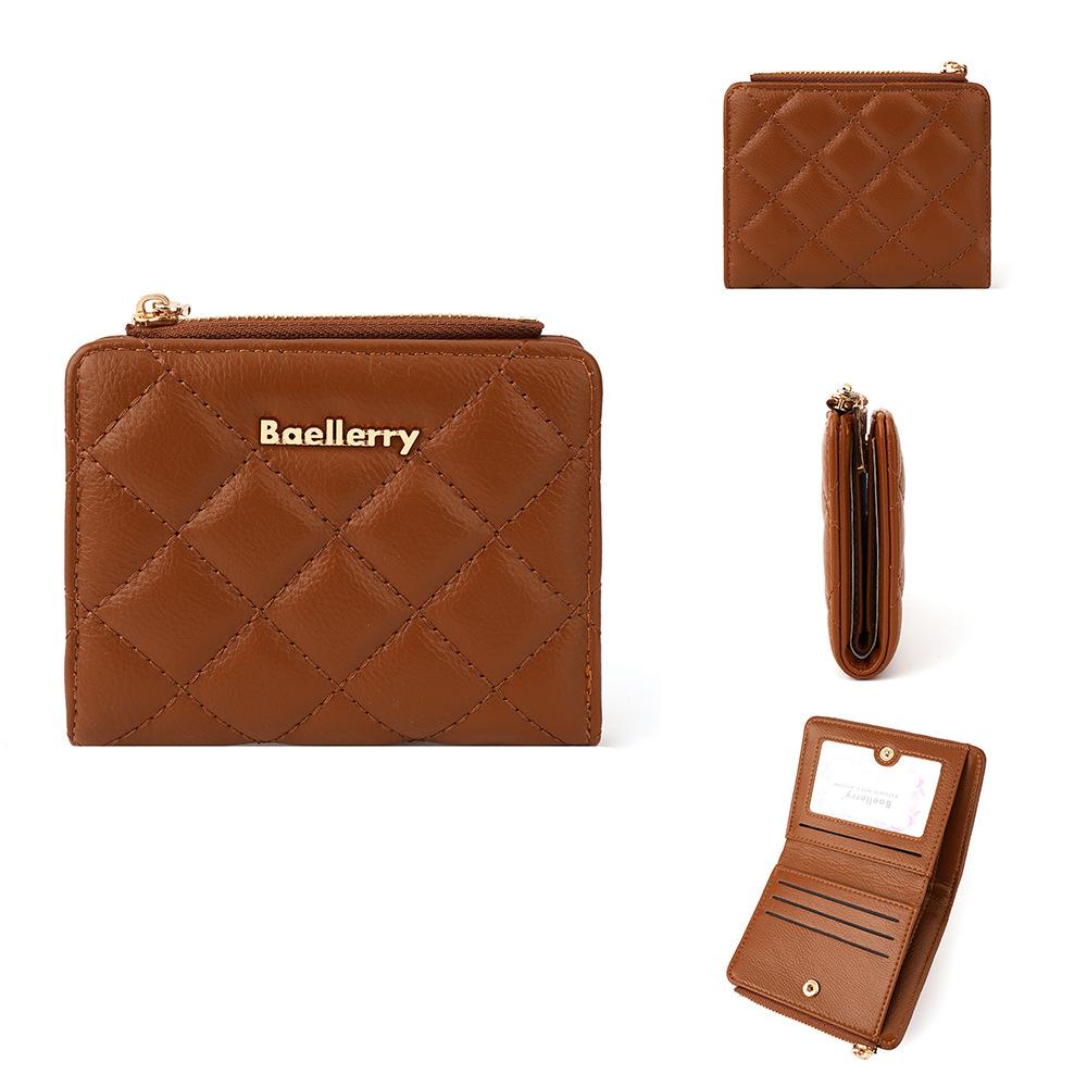 Baellerry Women's Short Pure Diamond Pattern Wallet Zipper Coin Purse Multi-card Slots Billfold Fashion Pu Leather Card Holder