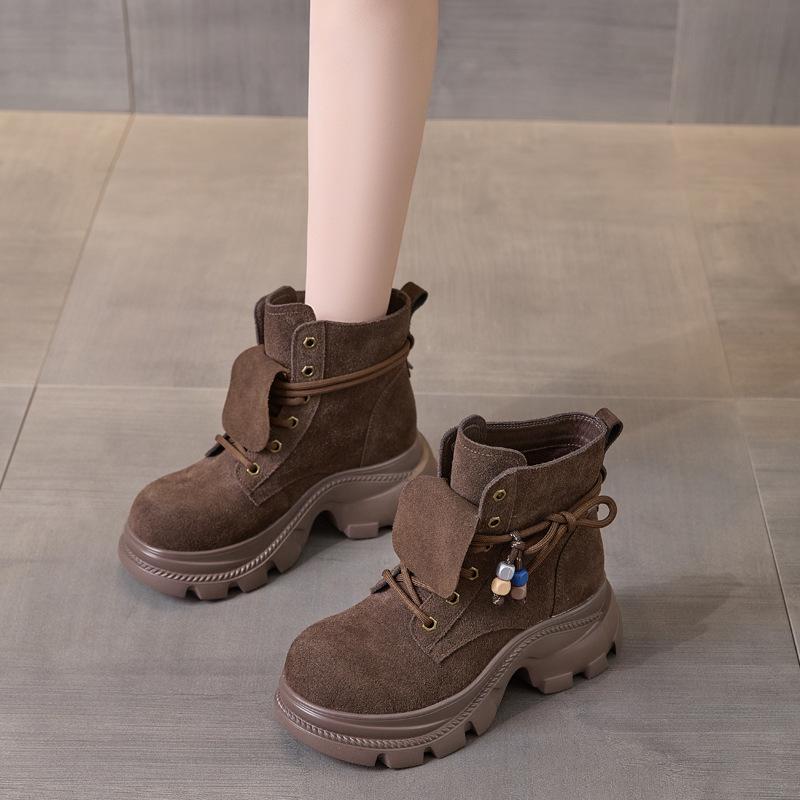 2025 Autumn and Winter New Thick-soled Heightening Martin Boots Women's British Style Lace-up Fashion Knight Boots Women's Boots High Value