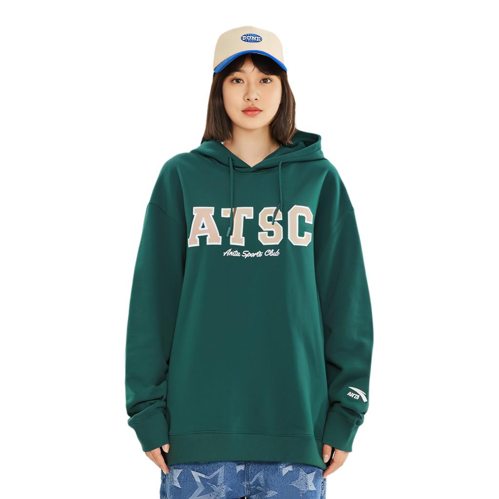 Anta Lifestyle Series Lettered Hooded Pullover Sweatshirt Women sweatshirt Gulf-Green 162348709-3