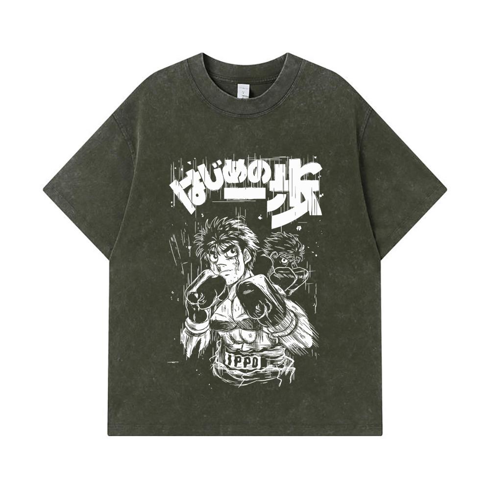 275 GSM Washed T-shirts 100% Cotton Hajime no Ippo V4 Ippo Print Unisex Heavy Cotton T Shirt S
