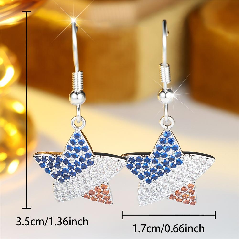 Elegant Female Small Blue White Red Stone Star Hoop Earrings Trendy Fashion Silver Color Wedding Jewelry For Women