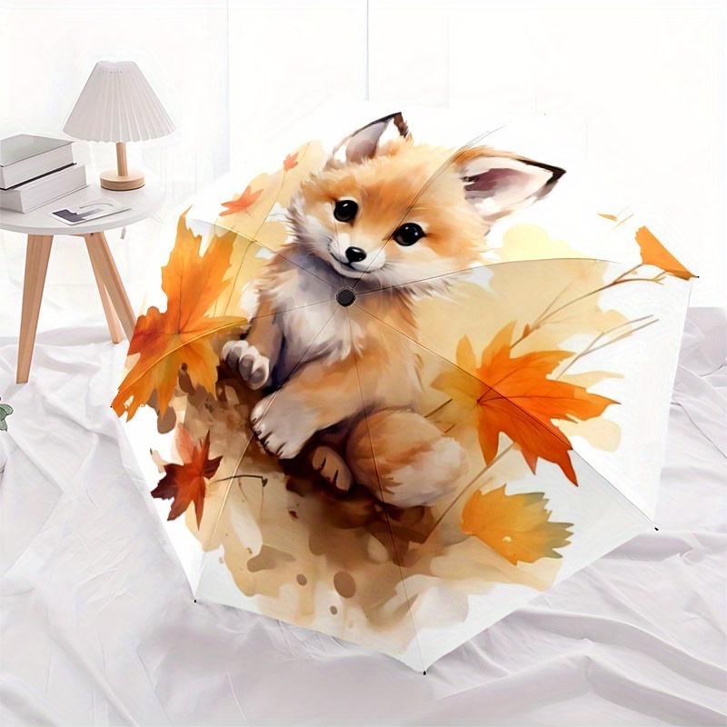 1pc Small Animal Fox Cute Design Automatic Opening and Closing Umbrella - Lightweight 3-Fold Design, Suitable for Fans, Travel, Daily Use - Offic