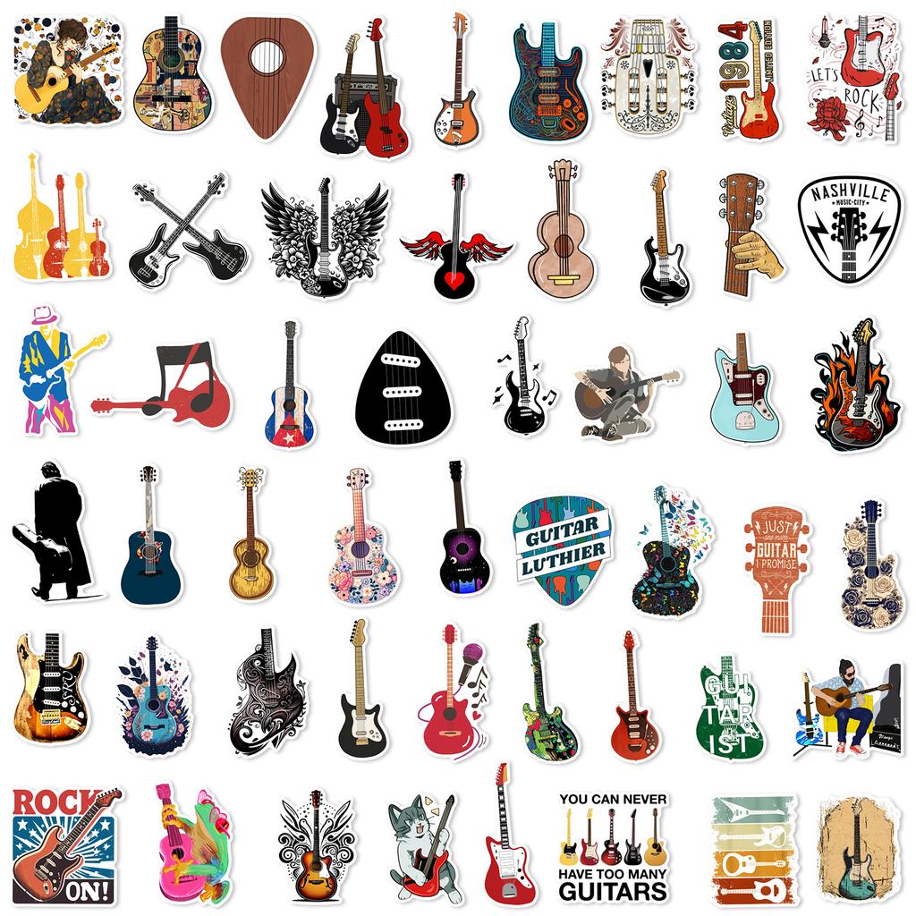 50pcs Cartoon Musical Instruments Stickers Graffiti for Phone Laptop Guitar Helmet Travel Luggage Skateboard DIY Decals