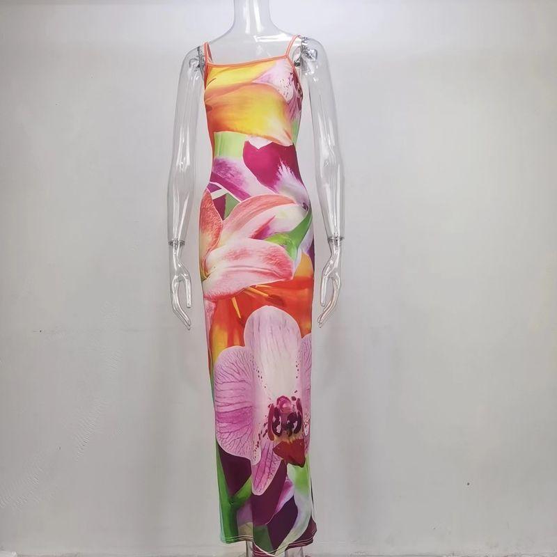 

Платье-сарафан с принтом для женщин, облегающее, сексуальное, с принтом, с большим цветком, на бретелях Flower color L