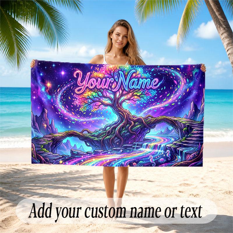 Tree of Life Theme Beach Towel Personalized Custom Name & Text Soft Quick Dry Beach Towel for Swimming Travel