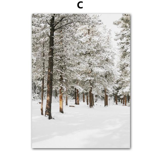 Winterlandschaft Bild Leinwand Malerei Wandkunst Elch Tier Holz Kiefernwald Poster und Druck für modernes Zuhause Wohnzimmer Dekor