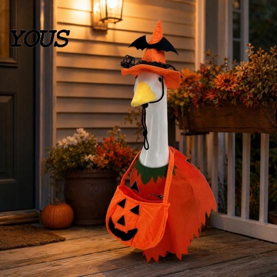 Ghost Goose Costume with Lantern 1 Set Halloween Porch Outfit, Light-up Lantern, Yard Decoration Pumpkin Apparel for 23 Inch Statue Festive Decor Easy