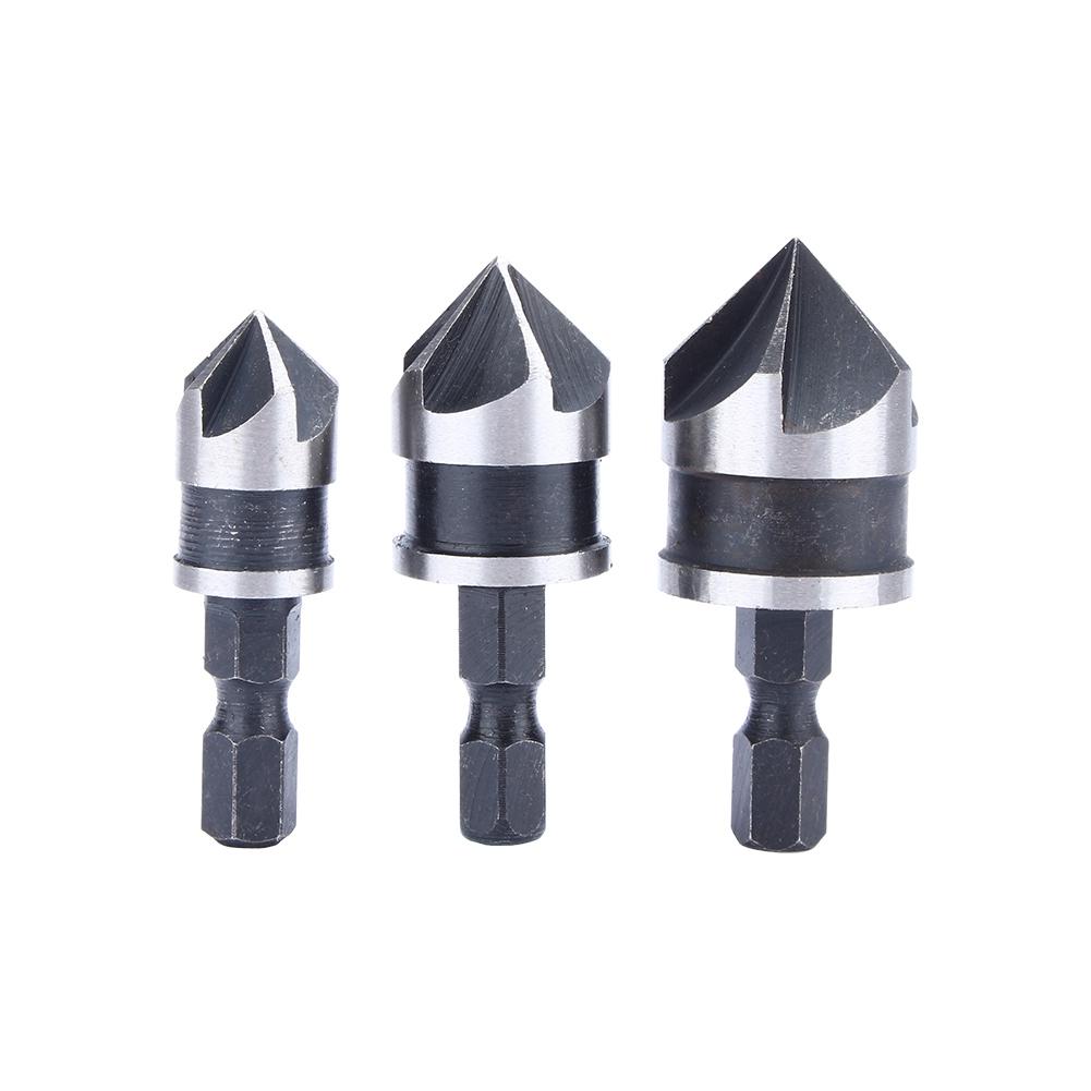 

3pc 1 4 Hex 12 16 19mm Countersink Bore Set for Wood Metal Quick Change Bit