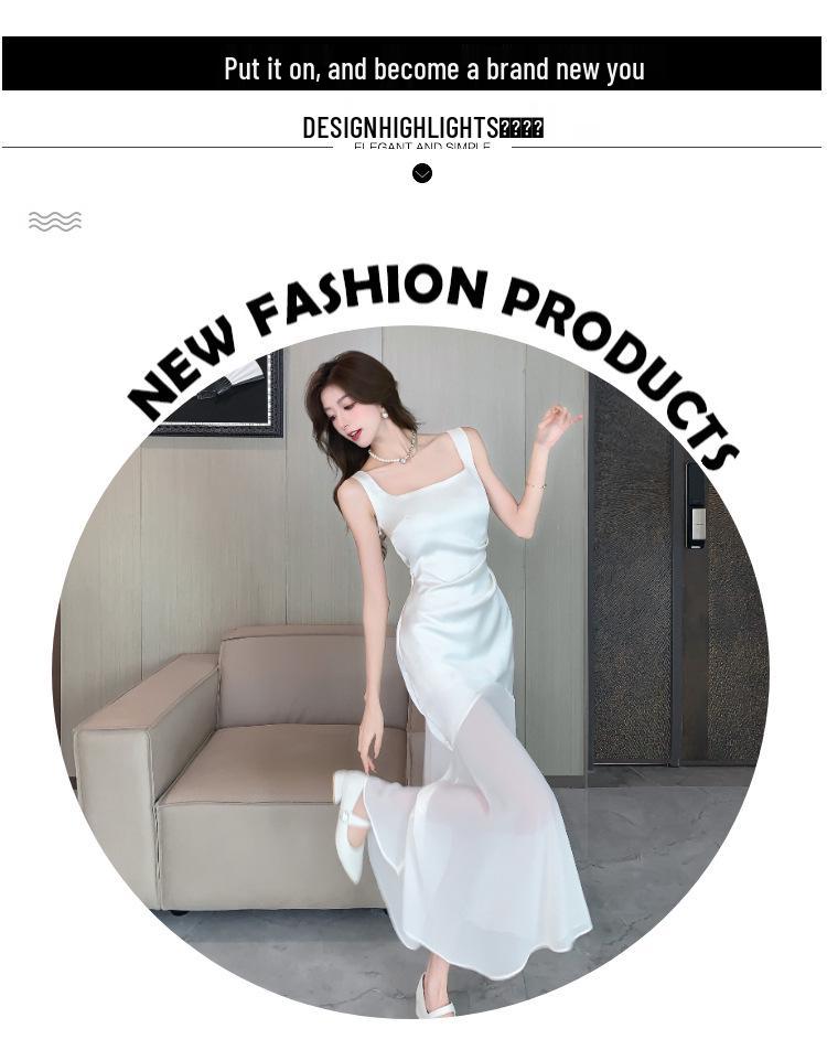 Women's White Satin Fishtail Summer Dress with Collar