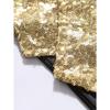 Herren Gold Pailletten Zweireihige Anzugweste Formale Partyweste mit Fliege