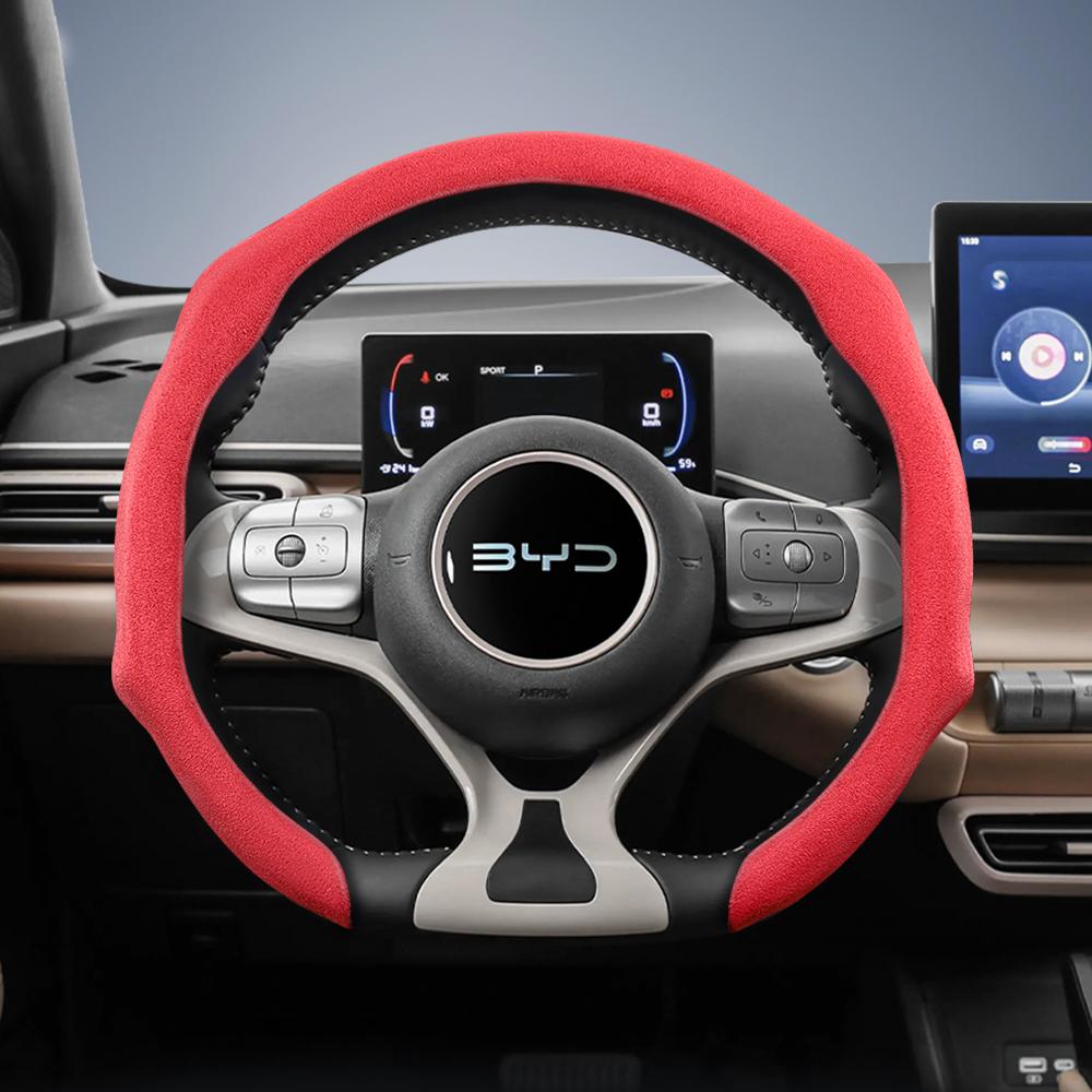 

Suitable for Byd Advanced Suede Snap-On Steering Wheel Cover Anti-Slip and Durable Song Yuan Plus Max Tang Han Atto 3 Seal Dolphin Seagull червоний