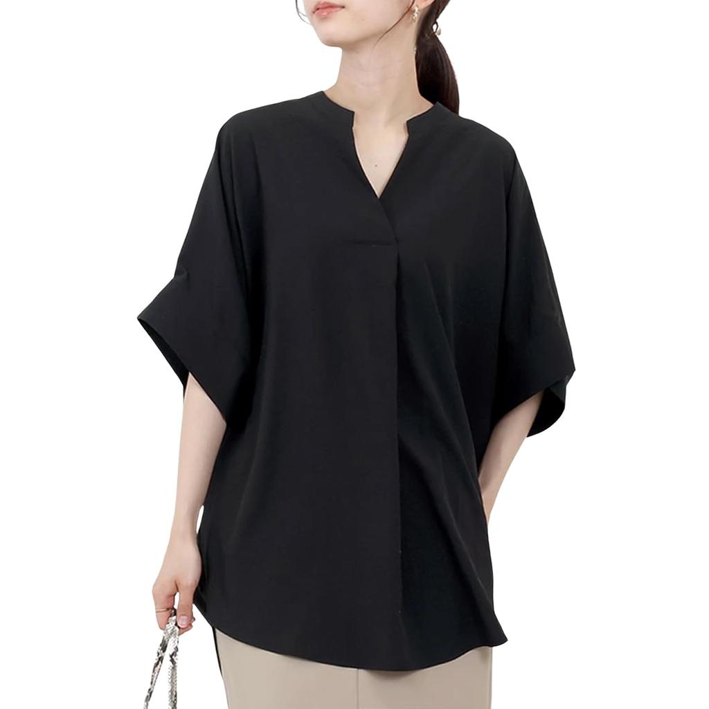 Blouses for Short Dolman Cut and Summer Large Loose Covers Body Office Adult Elegant [SeiunAn] Women, Shirts, Sleeves, Summer, V-Neck, Sleeves, 5/8