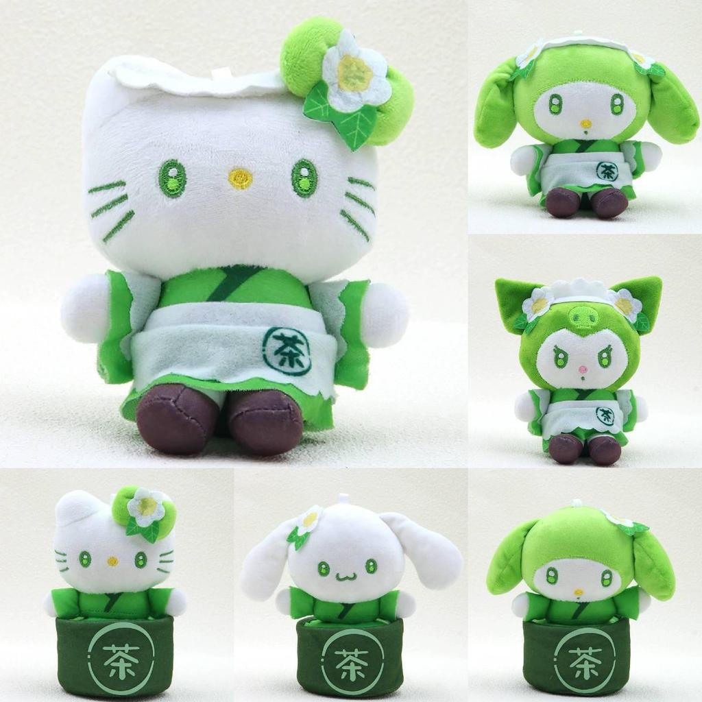 Sanrio Green Hello Kitty Cinnamoroll Melody Kuromi Plush Toy Pendant For Cute Car Ornament And Gift For Kids