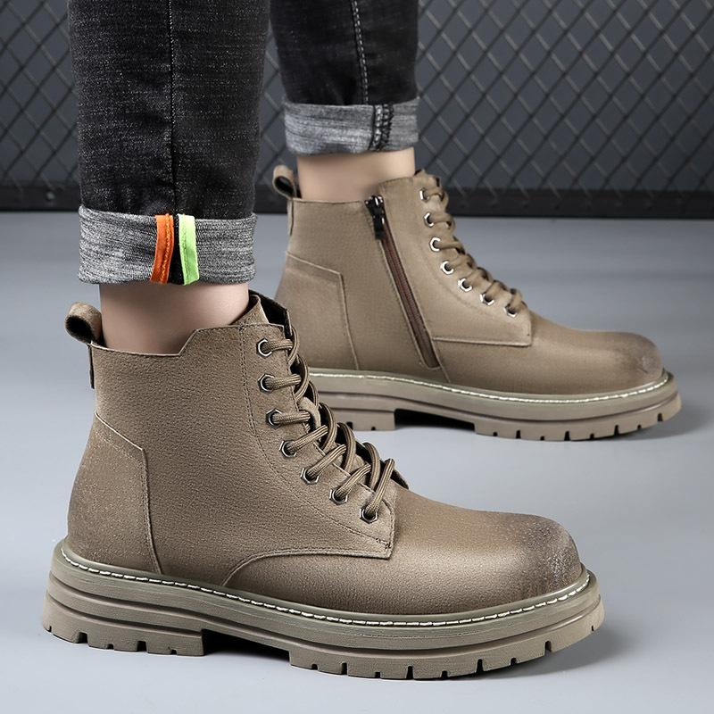 American retro Martin boots men's 2025 new autumn and winter leather British style tooling boots men's thick-soled flip leather shoes