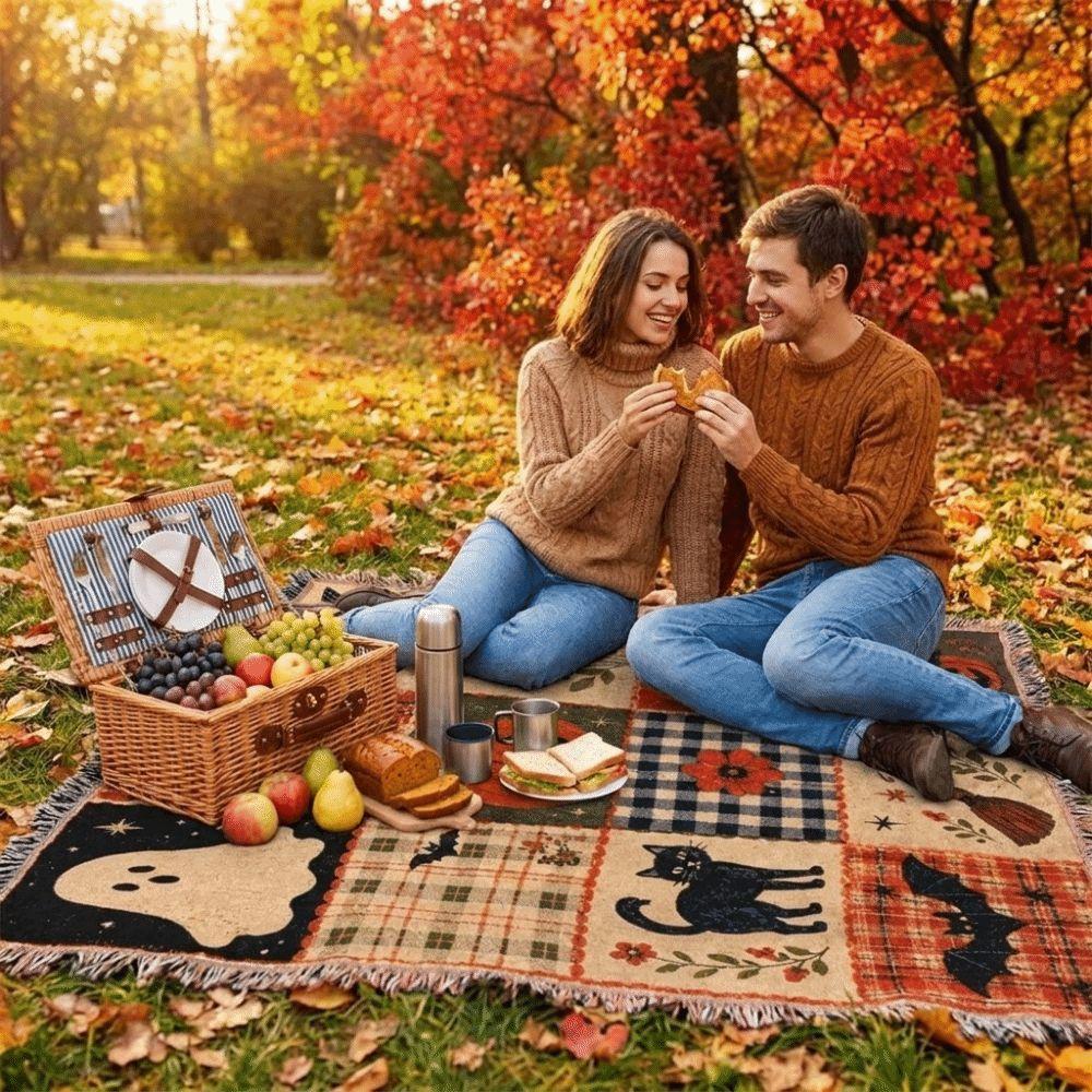 Vintage Halloween Patchwork Blanket Warm Sofa Blankets Pumpkin Ghost Blanket  All-Season