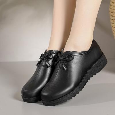 Leather Shoes Women's Deep Mouth Autumn New Single Shoes Medium and Old Women's Shoes Soft Sole Flat Bottom Non-slip Women's Leather Shoes