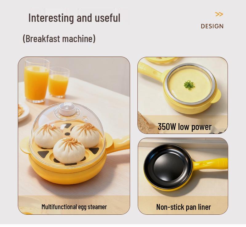 Mini Tigaie Electrică și Fierbător de Ouă: Aparat de gătit mic dejun multifuncțional, cu strat dublu