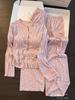 Korean Floral Cotton Pajama Set for Women with Chest Pads - Pink, Autumn 2025