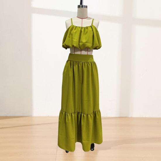 Summer 2 Piece Skirt Set for Women, Sleeveless Spaghetti Strap Top And High Waist Ruffle Skirt Vacation Travel Outfits