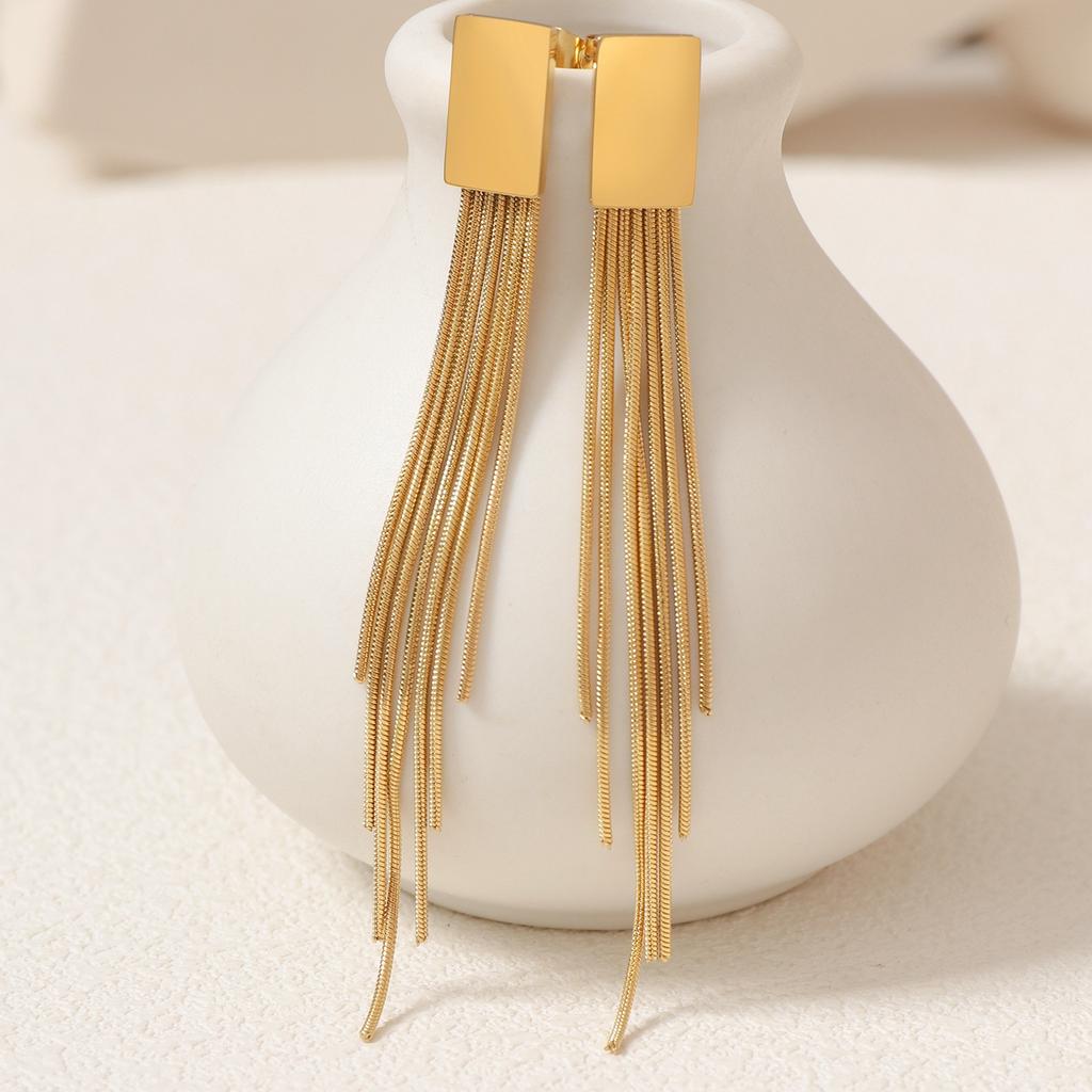 Cercei Lungi Atarnatori Placati Cu Aur, Cu Franjuri Tip Cascada, Design Minimalist Modern Pentru Femei, Cadou Elegant