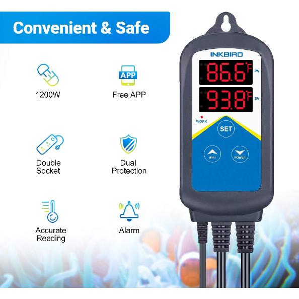 Контроллер температуры Inkbird ITC-306A WiFi, Wi-Fi термостат для аквариума, контроллер нагревателя 120 В~1200 В, контроль температуры с двумя датчиками только для