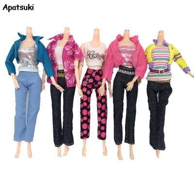 5sets/lot Mix Style Tops Coat Long Trousers Pants Sets Clothes for Barbie Dolls Outfits Clothes for Barbie Dollhouse Accessories