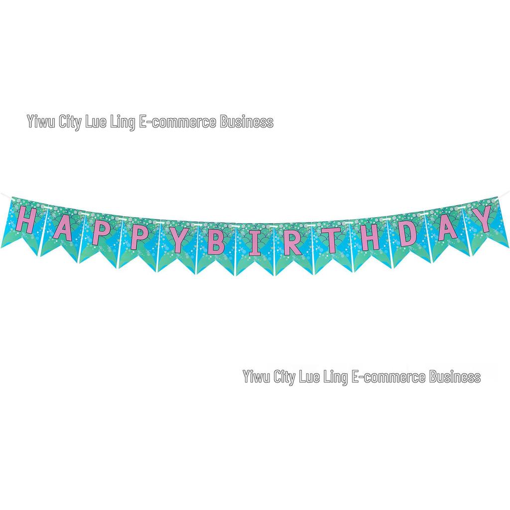 Mermaid Glitter Happy Birthday Banner - Party Decoration Flag