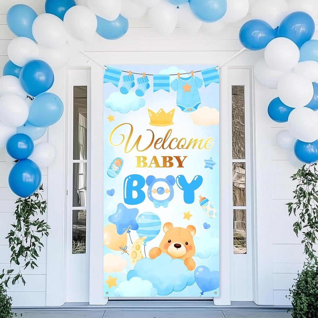 Avezano Welcome Baby Banner Welcome Home Baby Boy Door Banner Blue It’s a Boy Gender Reveal Decorations Indoor Ourdoor