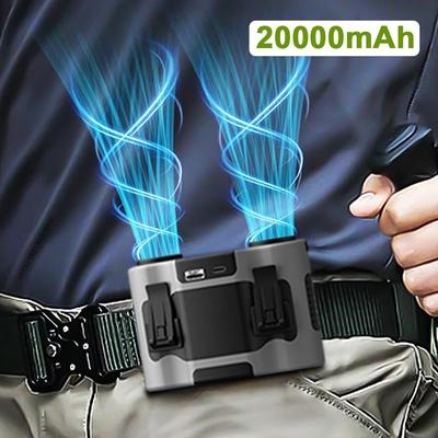 Portable Waist Fan 20000mAh Outdoor Hanging Neck Fan with Power Bank 5 Strong Wind Portable Waist Clip Fan for Sports Working