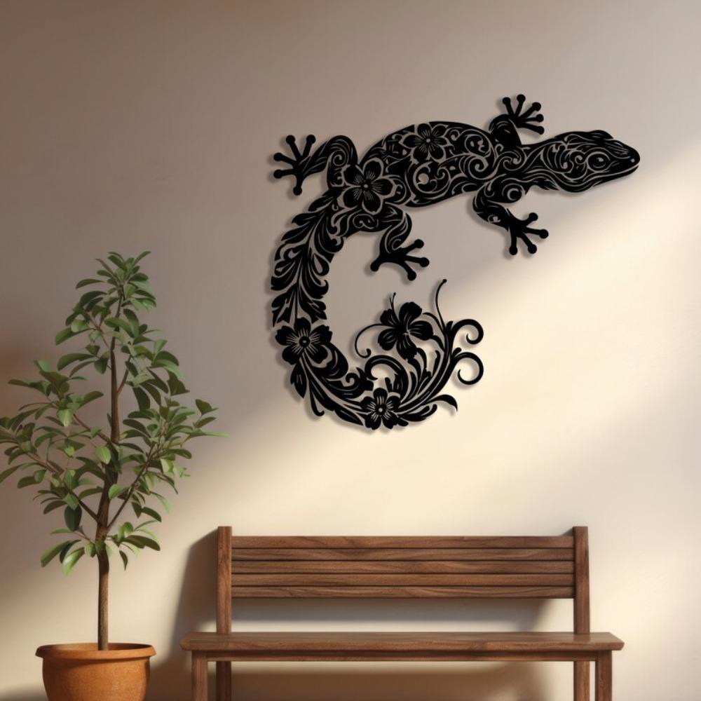 Modern Laser Cut Metal Wall Art Gecko Lizard Decor Tropical Animal Garden Sculpture Geometric Home Hanging