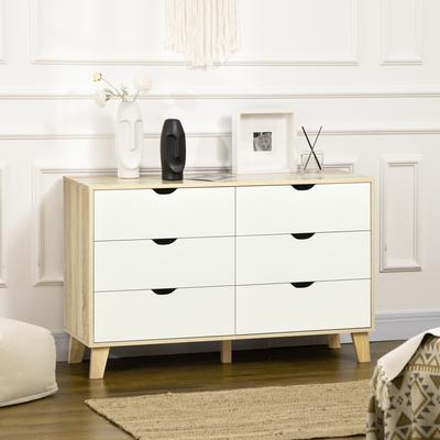 Scandinavian 6-Drawer Chest of Drawers, 120x40x76 Cm, Oak and Beige