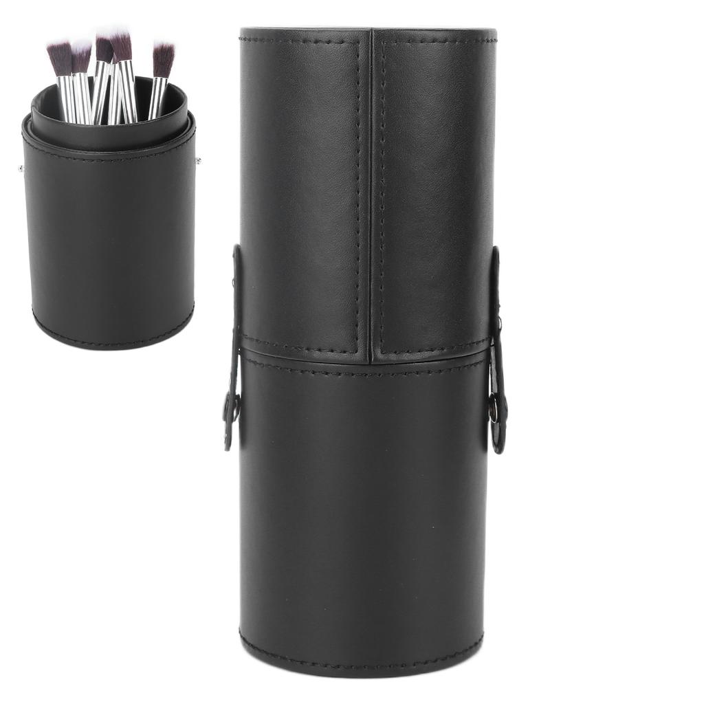 Makeup Brush Holder Organizer Portable PU Cosmetic Brush Storage Bag Box Accessory (Black)
