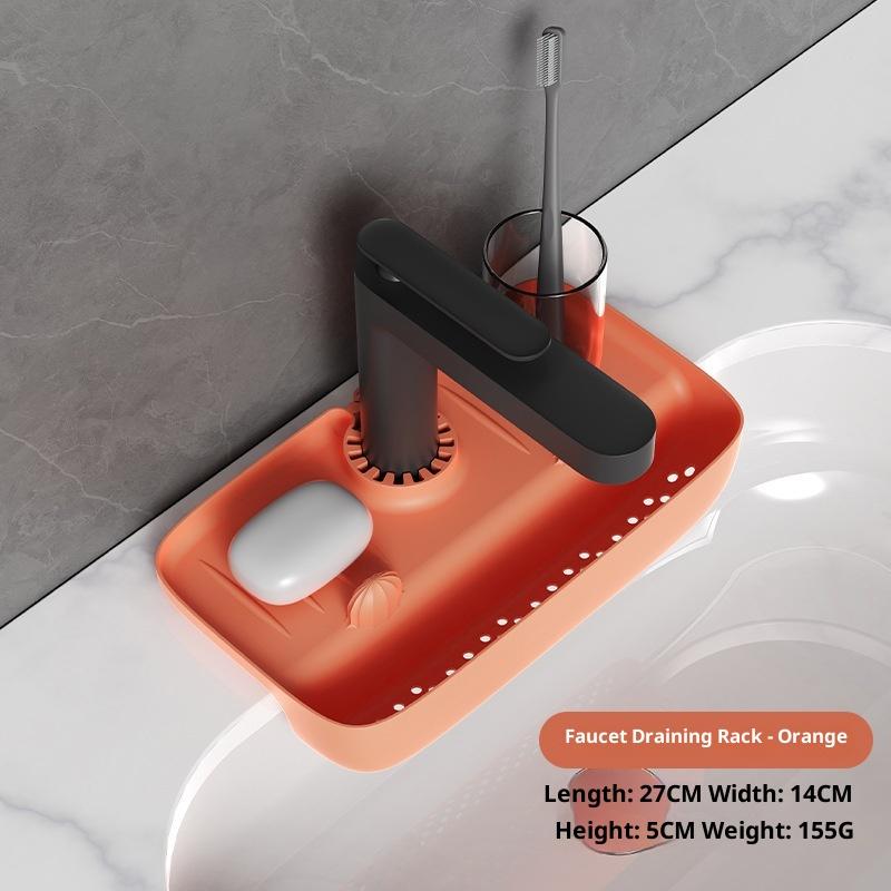 Silicone Kitchen Faucet Mat Splash Guard Sink Mat With Sponge Holder Caddy Catcher Bathroom Countertop Mat
