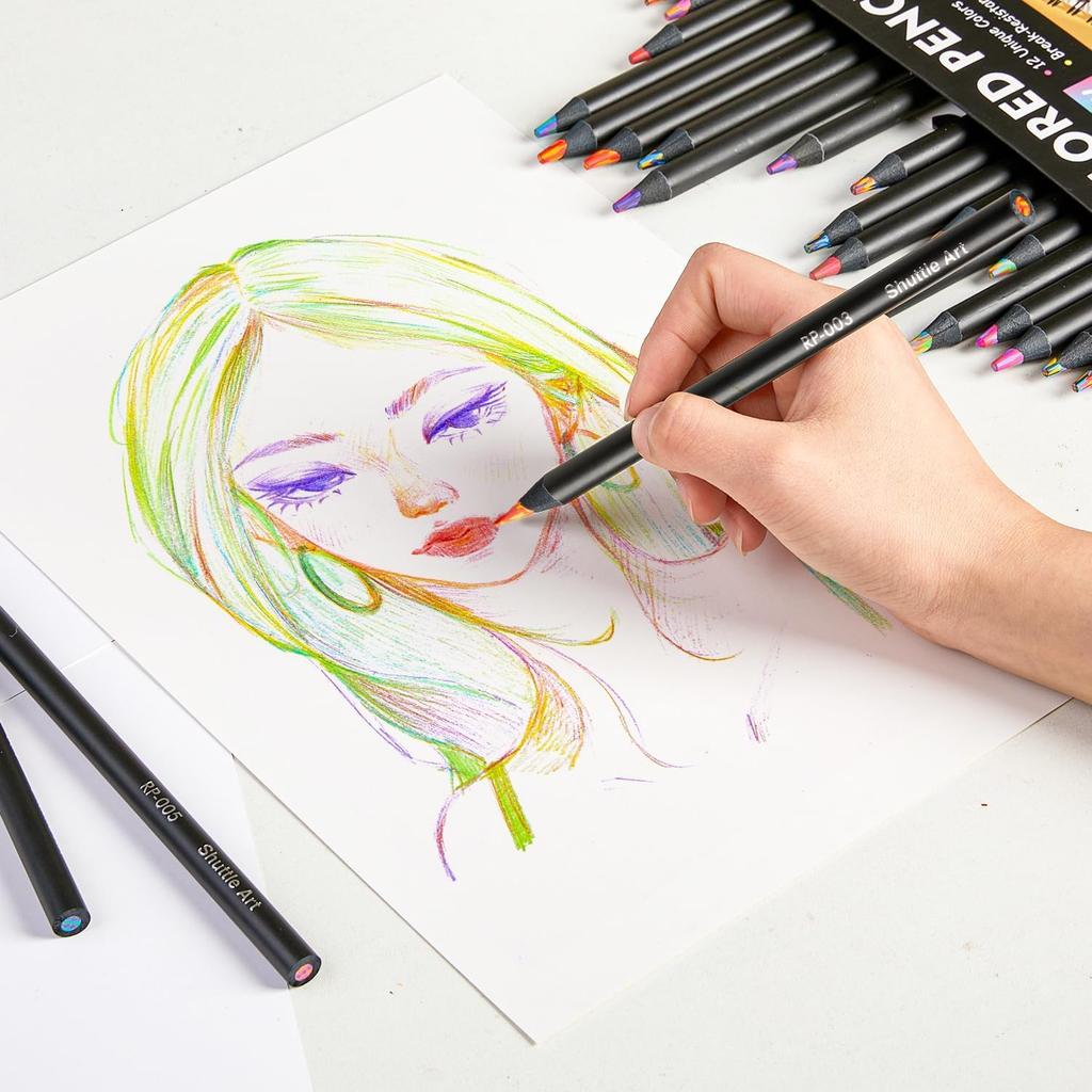 Shuttle Art Rainbow Colored 12 Set of Colorful Rainbow Multicolored Vivid for Adult Coloring Paper Entrance Gift Pencils, Colors, 24, Pencils,