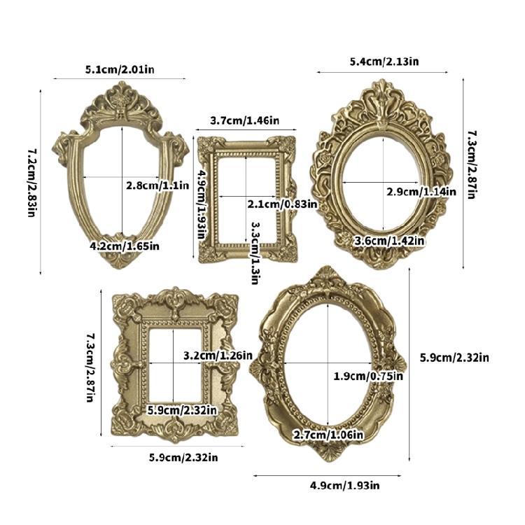 Mini Gold Picture Frame Tiny Baroques Ornate Frame for DIY Jewelry Display Wall Decors Small Resin Antique Photo Frame