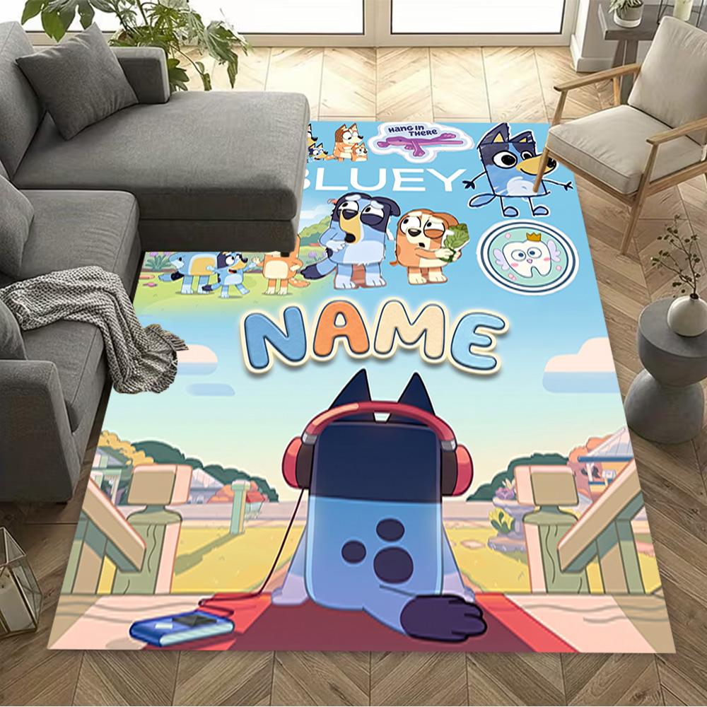 Bluey's Hug Adventure Personalized Text Area Rug Suitable for Decorate room Outdoor Game Room Kitchen Antislip Carpet Anime Office Decor