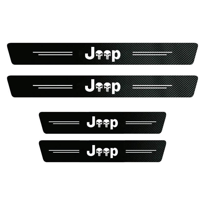 1/4/5Pcs JEEP Car Door Sill Scuff Plate Decor Carbon Fiber Stickers For Jeep Renegade Compass Grand Cherokee Wrangler Gladiator ALU1