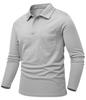 TBMPOY Long Sleeve Polo Shirt with Business UV Outdoor Light Size XL Men's Pockets, Top, Golf, Fitness, Training, Stretchy, Fold-down Collar,