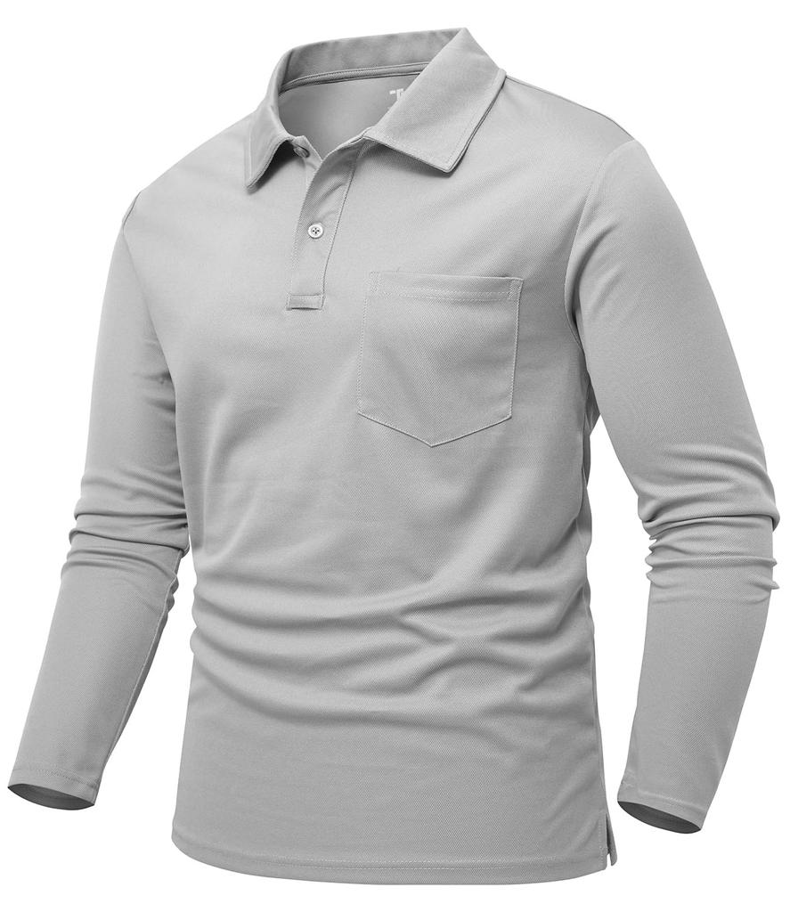 TBMPOY Long Sleeve Polo Shirt with Business UV Outdoor Light Size XL Men's Pockets, Top, Golf, Fitness, Training, Stretchy, Fold-down Collar,