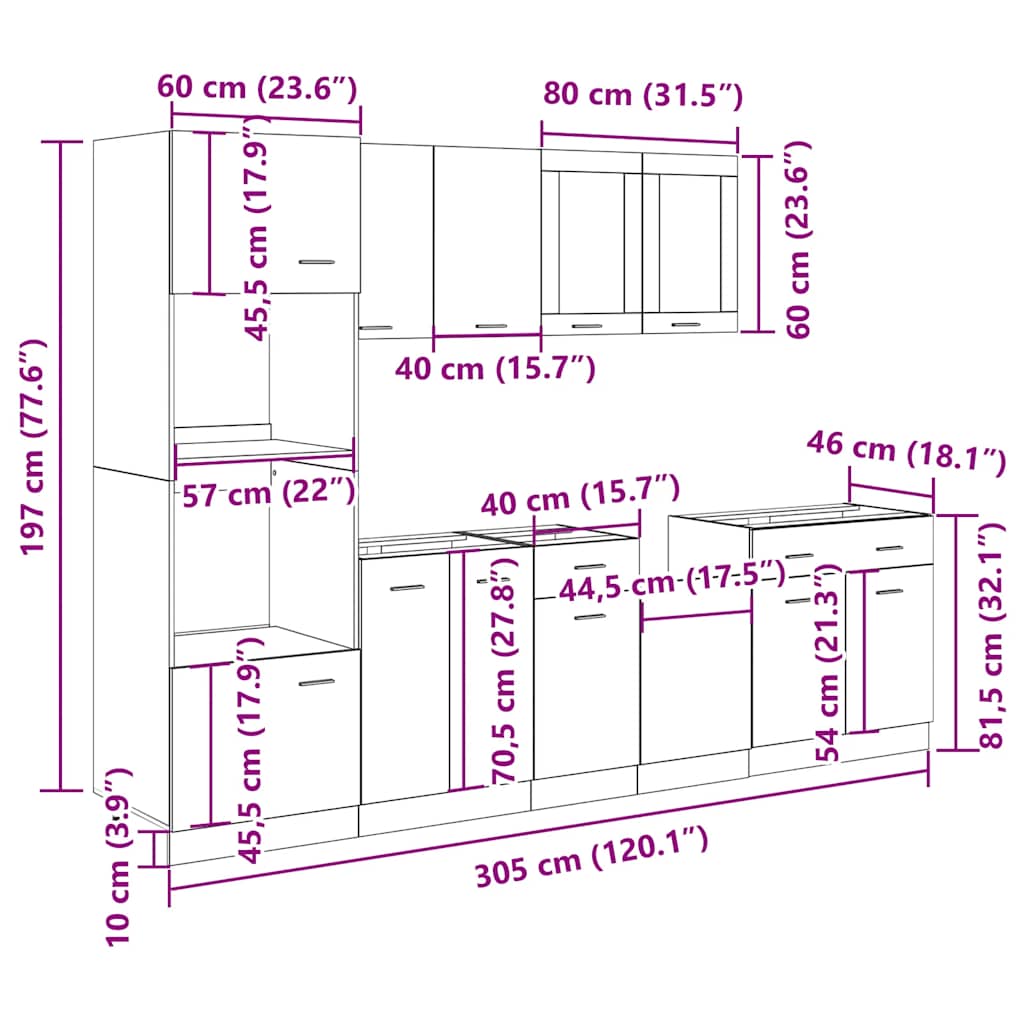 7 Piece Kitchen Furniture Set Lyon Concrete Grey Particleboard
